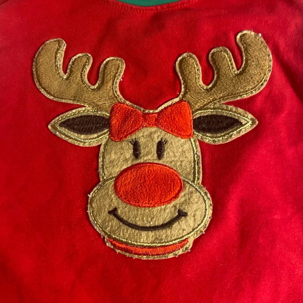 Marie Nicole red polka dot reindeer‎ embroidered long sleeve shirt SIZE 2 - Picture 2 of 5